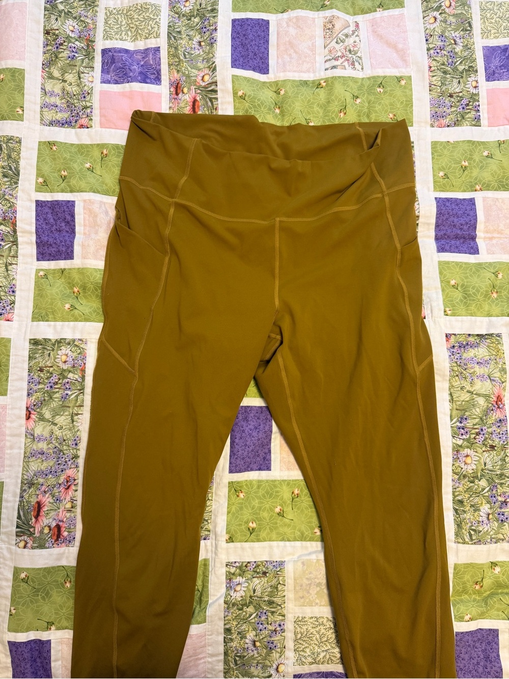Fabletics Olive Green High-Waist Leggings with Side Pockets